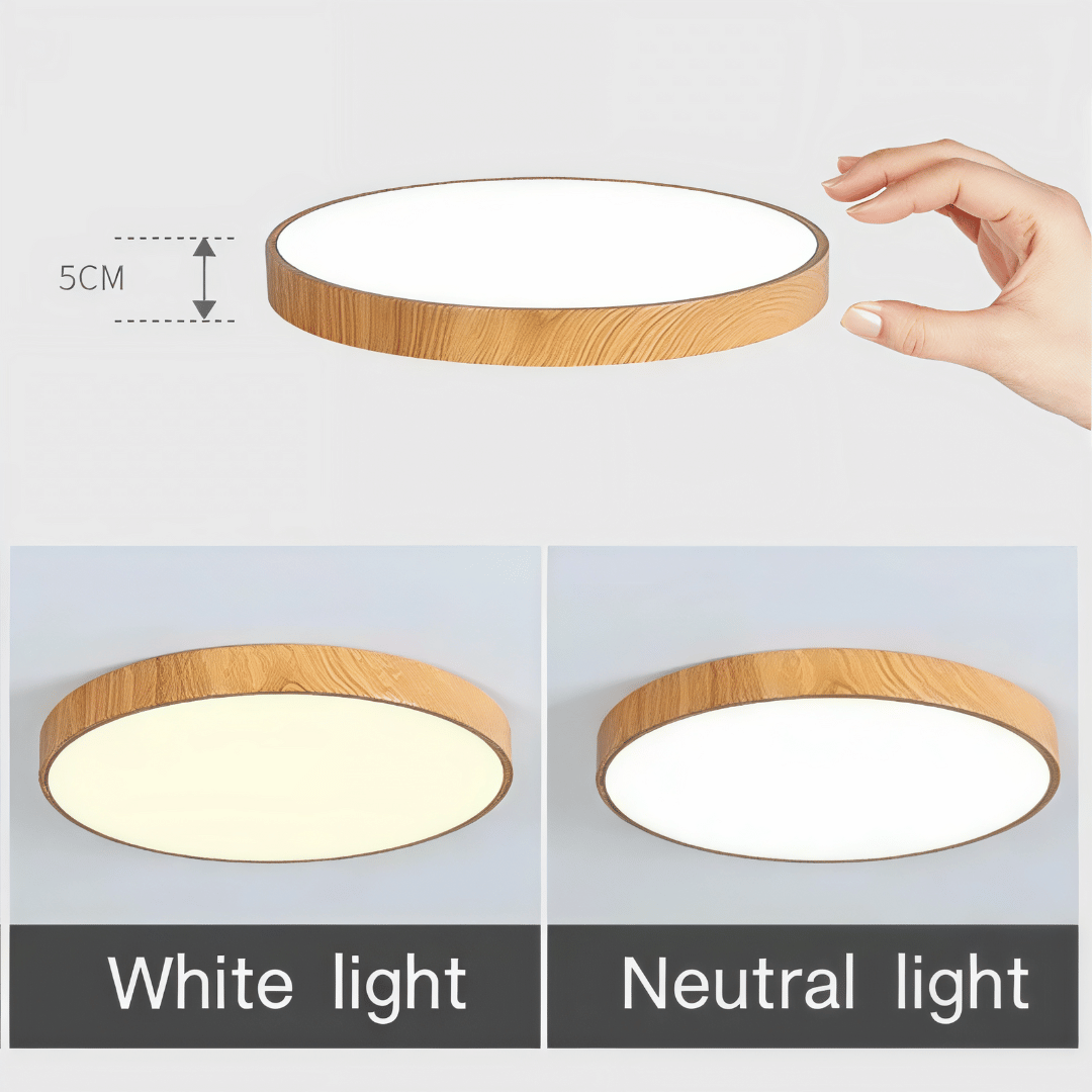 Nordische LED Deckenleuchte – Runde Holzoptik Lampe für Wohnzimmer, Schlafzimmer & Flur, stilvolle Innenbeleuchtung