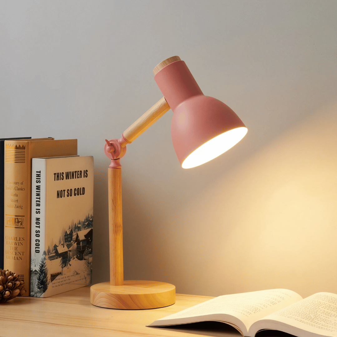 Nordische Tischlampe im modernen Design - Gemütliche LED Lampe aus Holz für Schlafzimmer & Schreibtisch