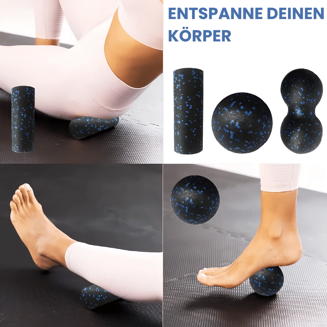 Faszien Massage Set 3-teilig - Schaumstoff-Rollen-Set für Yoga, Pilates & Muskelentspannung