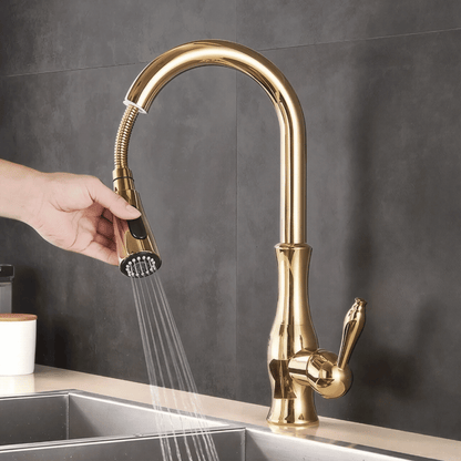 Fluxo Küchenarmatur – Luxus Design Wasserhahn mit ausziehbarem Sprühkopf für Warm- und Kaltwasser
