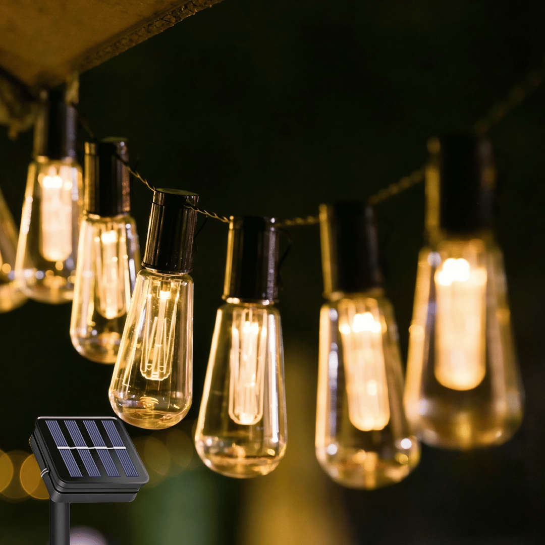 Retro Solar Lichterkette Outdoor - LED Beleuchtung mit Edison Birnen, wasserdicht & energiesparend für Terrasse & Hof