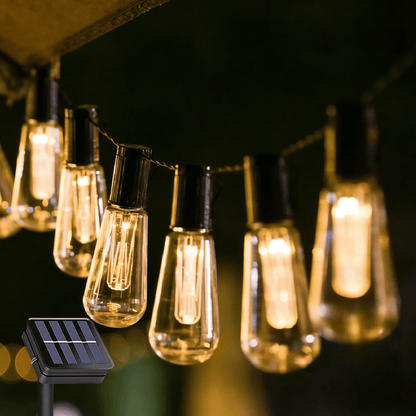 Retro Solar Lichterkette Outdoor - LED Beleuchtung mit Edison Birnen, wasserdicht & energiesparend für Terrasse & Hof