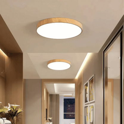 Nordische LED Deckenleuchte – Runde Holzoptik Lampe für Wohnzimmer, Schlafzimmer & Flur, stilvolle Innenbeleuchtung