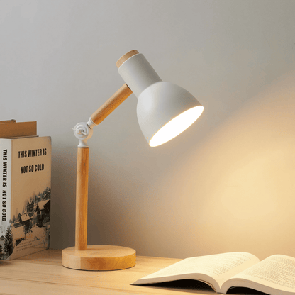 Nordische Tischlampe im modernen Design - Gemütliche LED Lampe aus Holz für Schlafzimmer & Schreibtisch