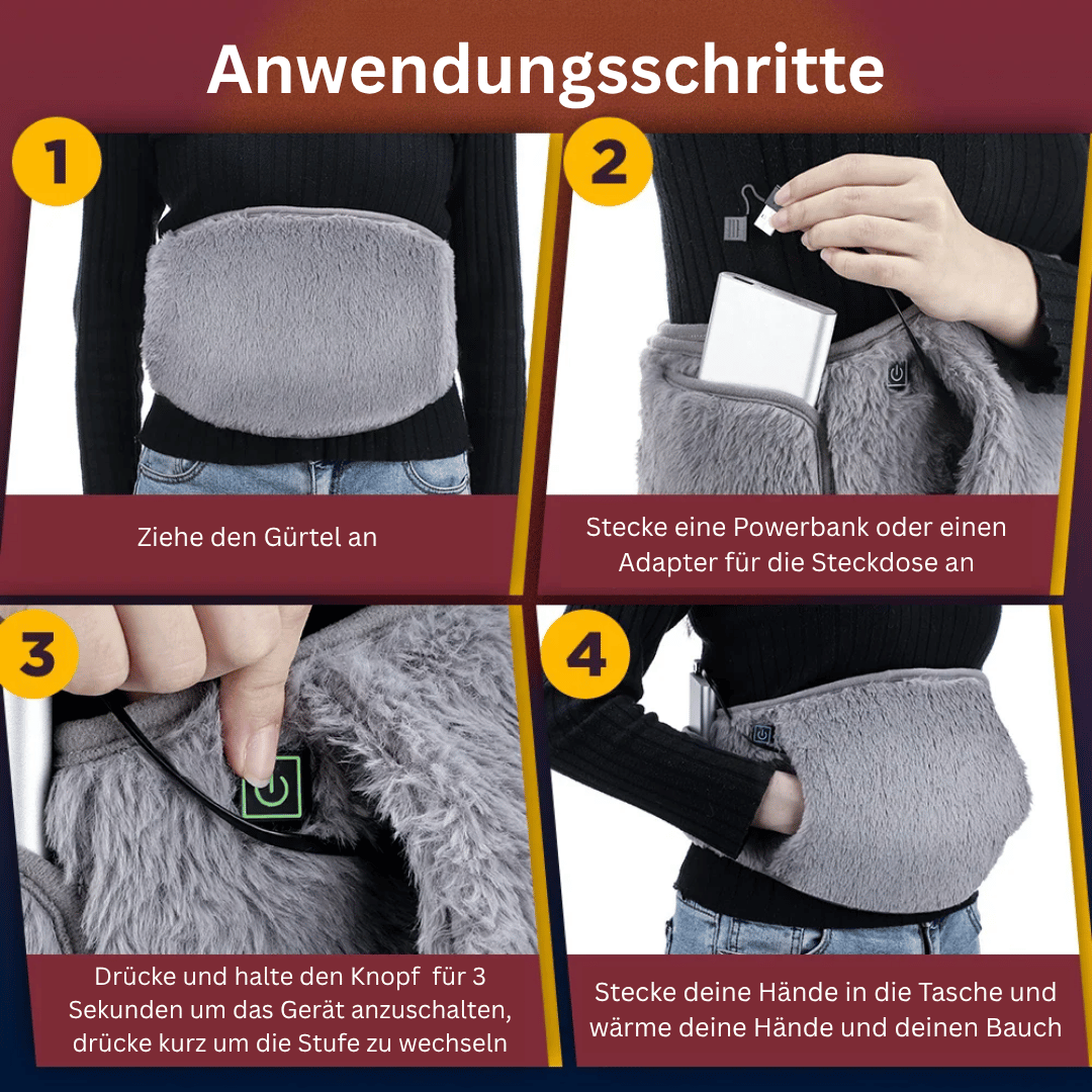 Flauschiger Wärmegürtel - 3-stufige Tiefenwärme zur Linderung von Bauch-, Rücken- & Unterleibsschmerzen