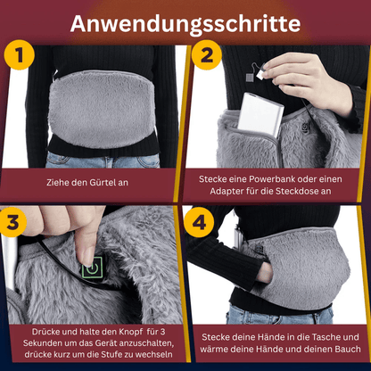 Flauschiger Wärmegürtel - 3-stufige Tiefenwärme zur Linderung von Bauch-, Rücken- & Unterleibsschmerzen
