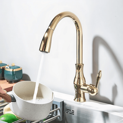 Fluxo Küchenarmatur – Luxus Design Wasserhahn mit ausziehbarem Sprühkopf für Warm- und Kaltwasser