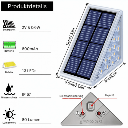 Solar Treppenlichter LED - wasserdichte Stufenbeleuchtung mit Anti-Diebstahl-Sicherung, für sichere Beleuchtung von Treppen