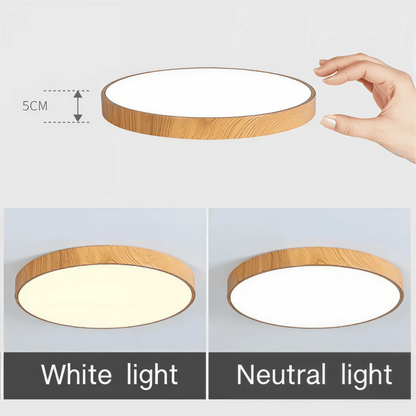 Nordische LED Deckenleuchte – Runde Holzoptik Lampe für Wohnzimmer, Schlafzimmer & Flur, stilvolle Innenbeleuchtung