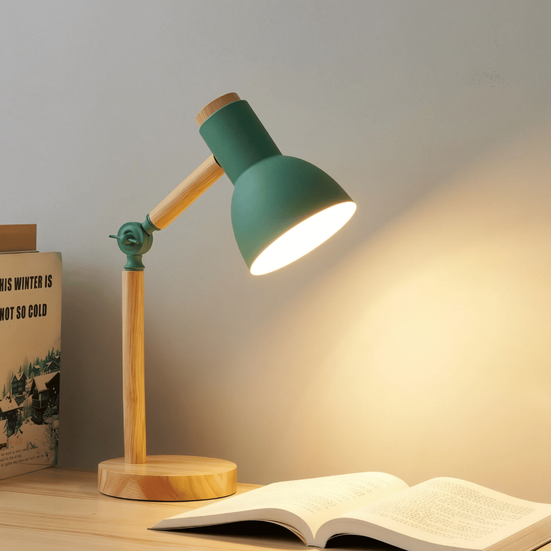 Nordische Tischlampe im modernen Design - Gemütliche LED Lampe aus Holz für Schlafzimmer & Schreibtisch