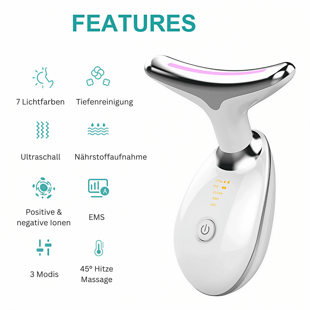 LED Hautpflegegerät für Gesicht & Hals - Hautstraffendes Massagegerät zur Hautverjüngung & Faltenreduzierung