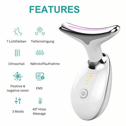 LED Hautpflegegerät für Gesicht & Hals - Hautstraffendes Massagegerät zur Hautverjüngung & Faltenreduzierung