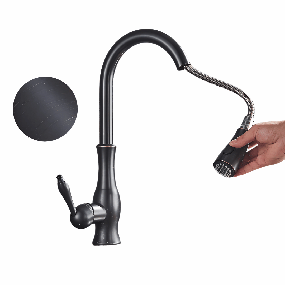 Fluxo Küchenarmatur – Luxus Design Wasserhahn mit ausziehbarem Sprühkopf für Warm- und Kaltwasser