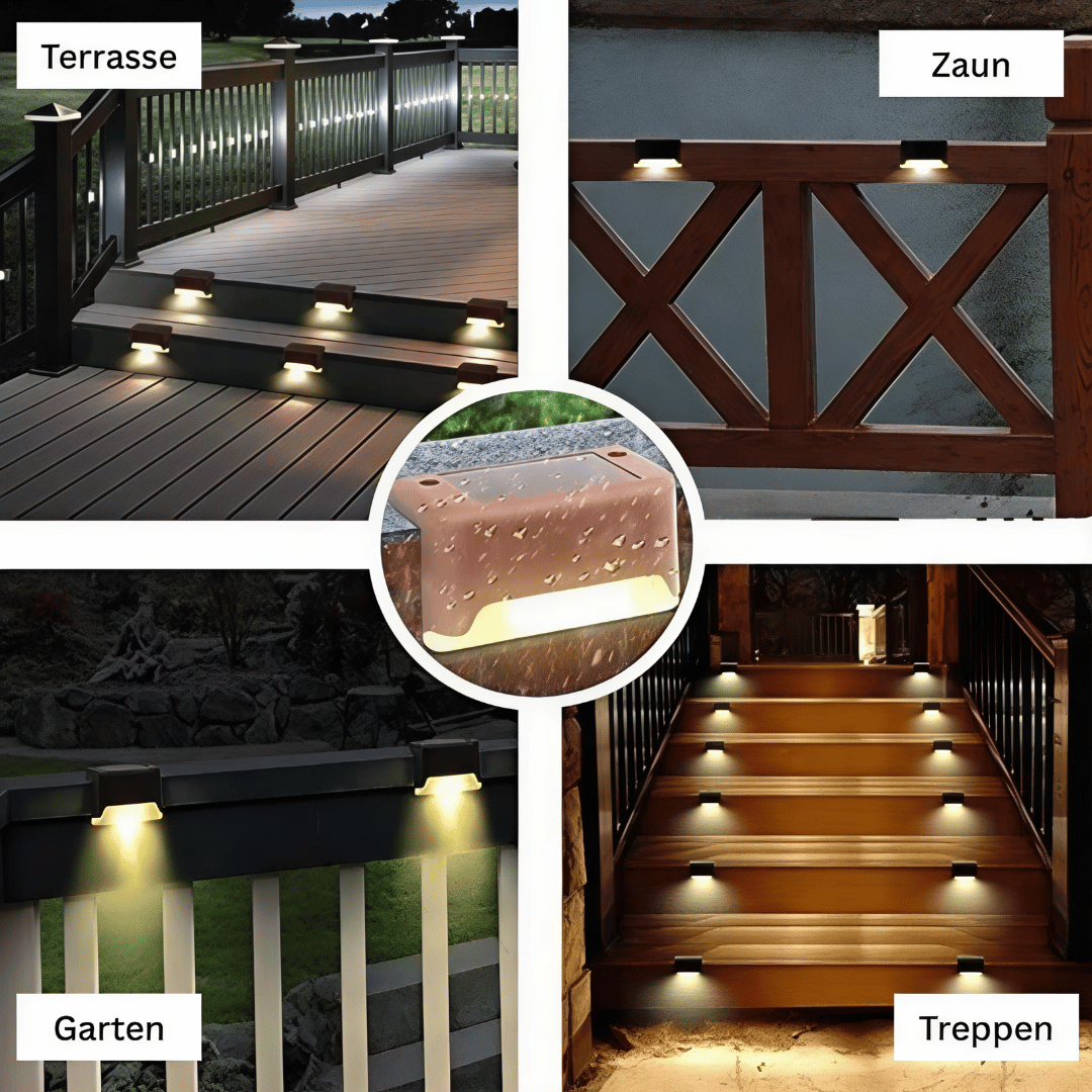 Solar Zaun- & Treppenlichter - 4/8/12 LED Außenlampen, wasserdicht für Terrasse, Geländer & Treppe