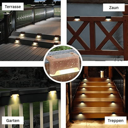 Solar Zaun- & Treppenlichter - 4/8/12 LED Außenlampen, wasserdicht für Terrasse, Geländer & Treppe