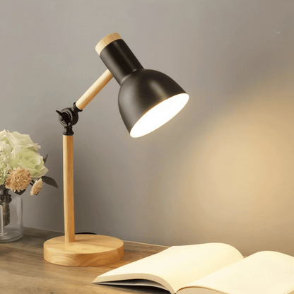 Nordische Tischlampe im modernen Design - Gemütliche LED Lampe aus Holz für Schlafzimmer & Schreibtisch