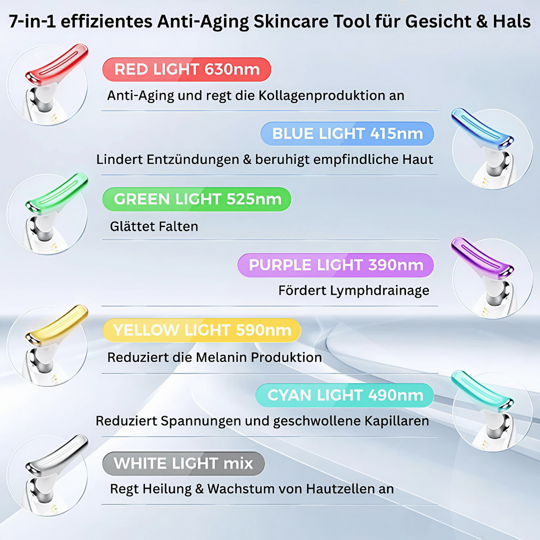 LED Hautpflegegerät für Gesicht & Hals - Hautstraffendes Massagegerät zur Hautverjüngung & Faltenreduzierung