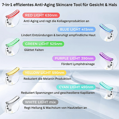 LED Hautpflegegerät für Gesicht & Hals - Hautstraffendes Massagegerät zur Hautverjüngung & Faltenreduzierung