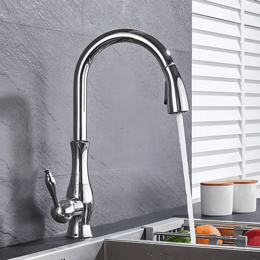 Fluxo Küchenarmatur – Luxus Design Wasserhahn mit ausziehbarem Sprühkopf für Warm- und Kaltwasser