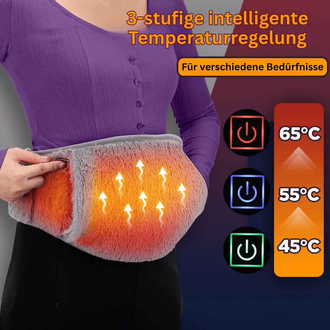 Flauschiger Wärmegürtel - 3-stufige Tiefenwärme zur Linderung von Bauch-, Rücken- & Unterleibsschmerzen