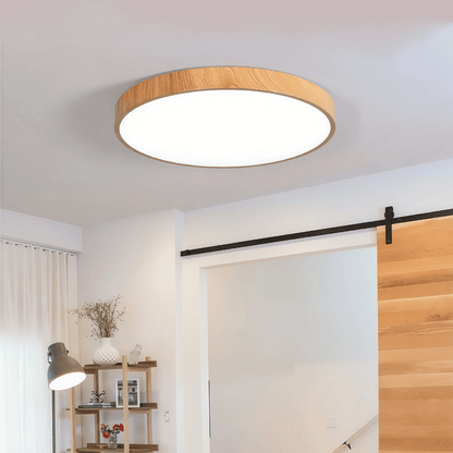 Nordische LED Deckenleuchte – Runde Holzoptik Lampe für Wohnzimmer, Schlafzimmer & Flur, stilvolle Innenbeleuchtung