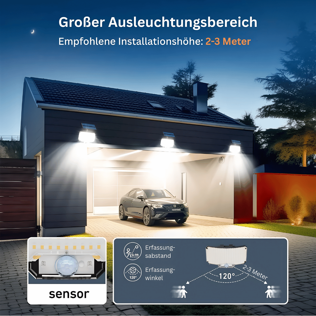 Solar Außenstrahler mit Bewegungsmelder - 234 LED Flutlicht mit Fernbedienung & 3 Modi, wasserdicht für Hof & Einfahrt