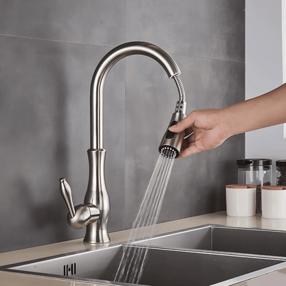 Fluxo Küchenarmatur – Luxus Design Wasserhahn mit ausziehbarem Sprühkopf für Warm- und Kaltwasser