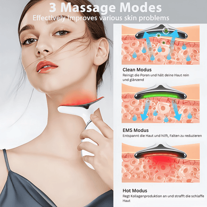 LED Hautpflegegerät für Gesicht & Hals - Hautstraffendes Massagegerät zur Hautverjüngung & Faltenreduzierung