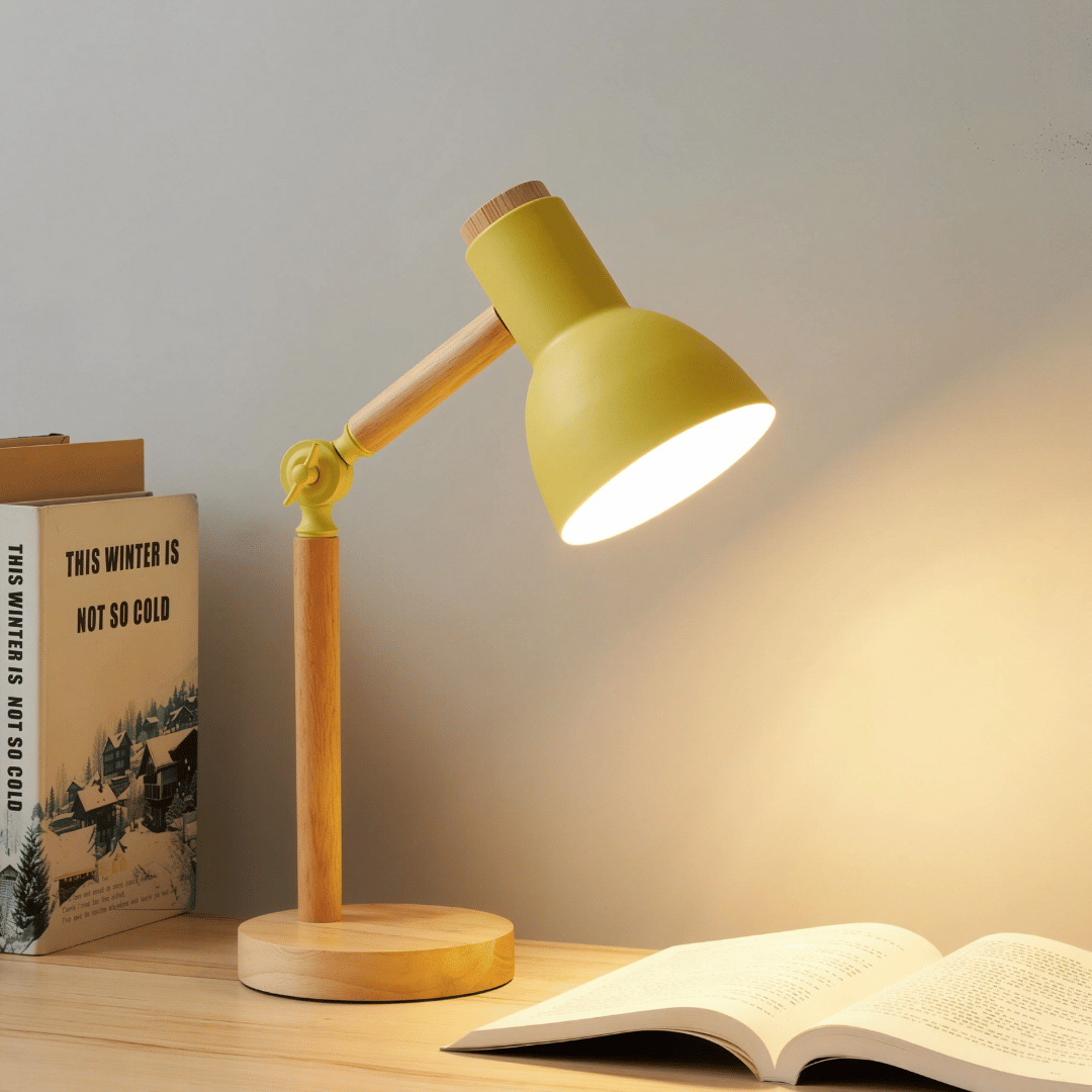 Nordische Tischlampe im modernen Design - Gemütliche LED Lampe aus Holz für Schlafzimmer & Schreibtisch