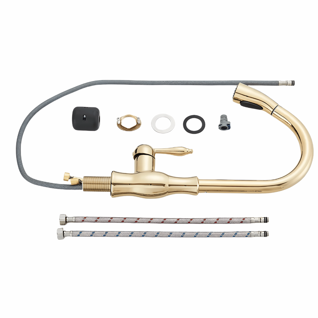 Fluxo Küchenarmatur – Luxus Design Wasserhahn mit ausziehbarem Sprühkopf für Warm- und Kaltwasser