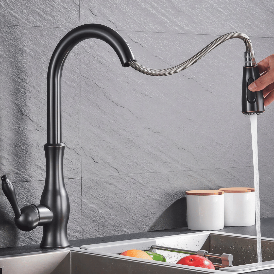 Fluxo Küchenarmatur – Luxus Design Wasserhahn mit ausziehbarem Sprühkopf für Warm- und Kaltwasser
