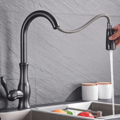 Fluxo Küchenarmatur – Luxus Design Wasserhahn mit ausziehbarem Sprühkopf für Warm- und Kaltwasser