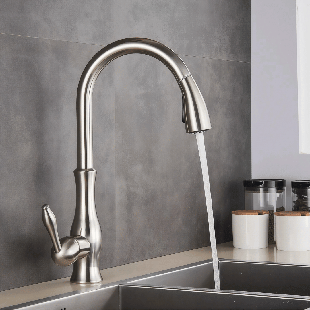 Fluxo Küchenarmatur – Luxus Design Wasserhahn mit ausziehbarem Sprühkopf für Warm- und Kaltwasser