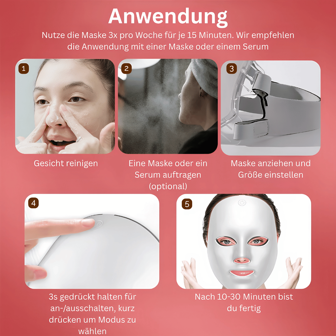 Anti-Aging LED Gesichtsmaske - 7 Farben Lichttherapie zur Hautstraffung, Faltenreduktion & natürlichen Hautverjüngung