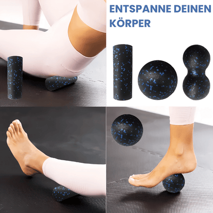 Faszien Massage Set 3-teilig - Schaumstoff-Rollen-Set für Yoga, Pilates & Muskelentspannung